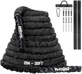 Yes4All Battle Exercise Training Rope with Protective Cover – Steel Anchor & Strap Included - 1.5/2 Inch Diameter Poly Dacron 30, 40, 50 Ft Length (2in - 30ft)