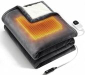 REEAIX 12V Heated Car Blanket, Graphene Flannel 59"x40", Auto Off, Grey