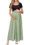 OUGES Women's Summer Maternity Maxi Dress for Photoshoot Pregnancy Long Dress Maternity Clothes Casual Short Sleeve Floral Dresses with Pockets 2024(Floral02,M)