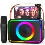 Karaoke Machine,Portable Bluetooth Karaoke Speaker with 2 Wireless Microphones for Adults & Kids Toys with LED Lights, Karaoke Microphone with PA System Supports USB/TF/AUX,Gift for Party (Black)