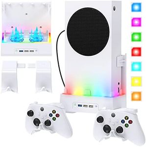 Wall Mount for Xbox Series S, Vertical RGB Light Cooling Fan Bracket Mount Kit Accessories with 2 X Controller Holder & Extended USB Ports for Xbox Series S Console