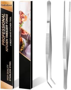 Gutsdoor Kitchen Tweezers Set 8 Inch Stainless Steel Tongs Tweezers Set of 2 with Precision Serrated Tips for Cooking and Medical(8 Inch Set)