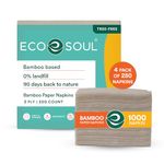 ECO SOUL 100% Compostable Bamboo Paper Napkin 1000 Count | Pack of 4, 250 Napkins | Napkin Paper Everyday, Hand Paper Napkin