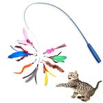 Cat Fishing Rod Toy,Cat Feather Toys With Retractable Teaser Interactive Cat Wand Toys Flirt Pole Cat Toys for Indoor Cats Adult Kitten for Play,Exercise,Activity & Fun 8 Pcs Replacement Refills