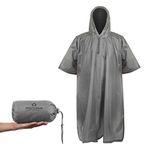 Gray Rain Ponchos for Adults: Durable Rain Gear, Lightweight, Made of Ripstop Nylon with Adjustable Hood, Perfect Rain Poncho for Hiking & Camping