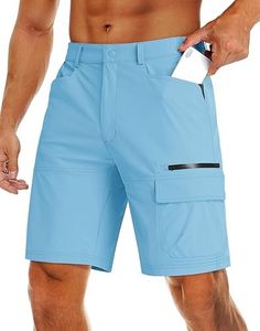 MAGCOMSEN Mens Quick Dry Hiking Shorts Outdoor Cargo Shorts Summer Lightweight Shorts Sky Blue,34