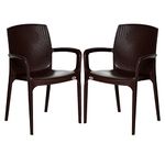 Supreme Furniture Texas Plastic with-Arm Chair Suitable for Home, Office, Garden, Living Room, Cafeteria, Restaurant, Hotel, Resort, Indoor & Outdoor(Set of 2, Globus Brown)