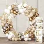 183pcs Baby Shower Decorations Boys Girls- 4Pcs Balloon Boxes with 152pcs White and Gold Balloons Arch Kit, Baby Boxes for Baby Shower, Balloon Boxes with 27 Letters for Brithday Wedding Decorations