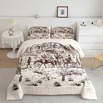 Wild West Comforter Set Queen Cowboys Bedding American Western Desert Hunting Horse Riding Bedding Comforter Sets For Man Teens Boy Hand Drawn Illustration Mountain Cactus Bedroom Decor Duvet Insert