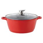 SQ Professional NEA Die-Cast Aluminium Stockpot with Lid 3-Layer Non-Stick Coating - Stew pots - Tempered Glass Lid with Steam Vent Casserole pan (Rossa, 20cm)