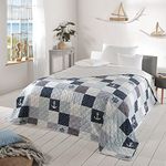 Delindo Lifestyle Maritime Bedspread for Double Bed, 220 x 240 cm, Patchwork Navy Blue