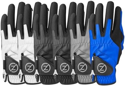 Zero Friction Men's Compression-Fit Synthetic Golf Glove - Universal Fit One Size (Pack of 6), Worn on Left Hand, White/Black/Grey/Blue