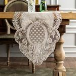 ARTABLE Lace Table Runner Rectangle Gray Cotton Linen Fabric Dresser Scarf with Exquisite Macrame Embroidery Table Runners for Kitchen Home Wedding Party Dining Decoration (Stone Gray, 16 x 48 Inch)