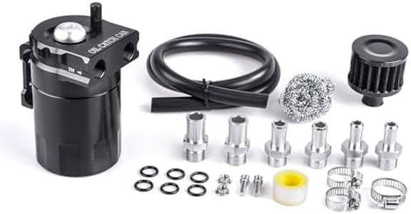 ZHSYMX Universal 300ml Aluminum Baffled Oil Separator Catch Can Kit with Air Filter 10MM 12MM 15MM Fitting Black