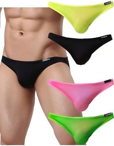 Avidlove Men's 4-Pack Low Rise Brief Bikini Underwear Silky Brief Sexy Thong Fast Dry Underwear(Black/Yellow/Pink/Apple Green,M)