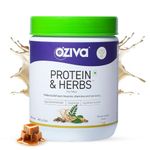 OZiva Protein & Herbs for Men for Muscle Building, Recovery and Stamina | Protein Powder for Men with 23g Whey Protein Isolate, 5.5 BCAAs, No Added Sugar, Certified Clean, Banana Caramel 1lbs