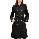 London Fog Women's 3/4 Length Double-Breasted Trench Coat with Belt, Black, M