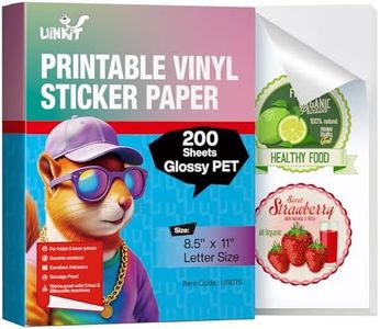 Uinkit Glossy PET Vinyl Sticker Paper Letter Size 8.5x11", Tear-Resistant & Waterproof with Inkjet/Laser Printers & Cricut, for Small Business Labels, Crafts, Decals Sticker Making, 200 Sheets