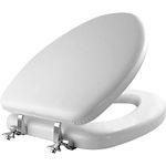 Mayfair Padded Toilet Seat with Chrome Hinges, Soft Vinyl Over Wood Core Seat, Easy Clean, Elongated, White