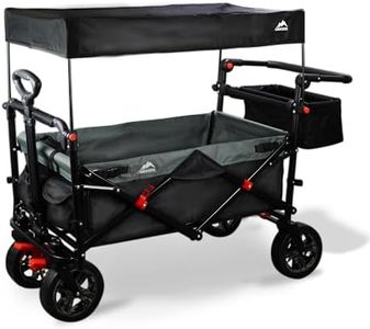 MAIZOA Foldable Wagons with Removable Canopy, Safety Belts, Reversible Handlebar, Removable Canopy, with seat Belts