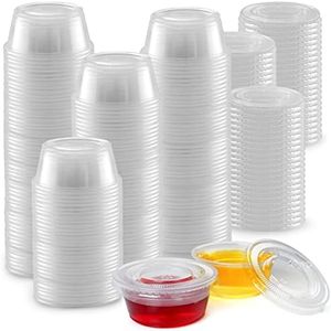 Simple Craft (3.25 Ounce, 100 Cups Clear Halloween Jello Shot Cups with Lids - Plastic Portion Cups - Condiment Containers - Disposable Jello Cup for Slime, Candies, Sauces, Salad Dressings, Puddings