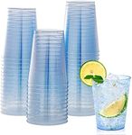 JOLLY CHEF 100 Pack 10 oz Blue Plastic Cups, Blue Disposable Cups Tumblers, Elegant Blue Glitter Party Cups, Drinking Cups Perfect for Wedding, Thanksgiving Day, Christmas Halloween Party