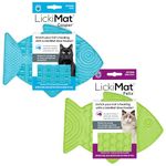 LickiMat Casper & Felix, Fish-Shaped Cat Slow Feeders for Feline Boredom and Anxiety Reduction; Perfect for Food, Treats and Anxiety Reduction. (Green Turquoise)