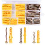 Norvens 116 PCS Screws and Wall Plugs Set, (58 Masonry Self Tapping Screws, 58 Expansion Pipe Anchor Bolts), M6 M8 Wall Plugs and Screws for Brick Concrete Drywall Self Tapping Screws and Wall Plugs