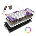 Kreo Hive Wired Full Size RGB Backlight Gaming Mechanical Keyboard, Customizable RGB, Mechanical Switches, NKRO, Metal Volume Knob, 3 Color Keycaps (White-Purple, Brown Switch)