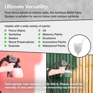 VonHaus 800W Electric Paint Sprayer – Adjustable Spray Gun, 1300ml Cup
