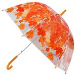 ThreeH Clear Bubble Umbrella with Sycamore Leaves Printing Automatic Handle Dome Rainproof Universal for Children and Women Outdoor Parties Orange