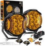 Auxbeam V-ULTRA Series LED Round Light Pods, 5 Inch 172W Offroad Driving Side Shooter Light with Amber DRL, 270° Wide Range 20400LM Yellow/Amber Fog Light Hyper Spot Beam Ditch Lights with Black Cover