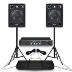 VONYX Pair MAX 12" Mobile DJ Party Speakers Skytec SKY-600B Power Amplifier w/Stands 1400W