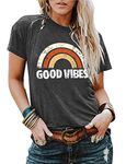 YourTops Women Good Vibes T-Shirt Tank Blouse Rainbow Shirt