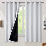 BGment 100% Blackout Curtains 2 Panels with Black Liner, Greyish White Thermal Insulated Double Layer Full Room Darkening Noise Reducing Grommet Window Curtains for Bedroom, 52 x 63 Inch