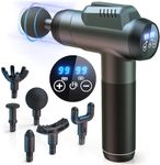 Massage Gun Deep Tissue Massager, 99 Speeds Powerful Percussion Massager with LCD Touch Screen, Handheld Body Massager with 6 Massage Heads for Muscle Pain Relief and Relaxation, Grey