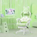 Vigosit Cute Kawaii Gaming Chair with Cat Paw Lumbar Cushion & Cat Ears, PC Game Reclining Chair for Girl, Teen, Kids, Green