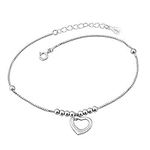 925 Sterling Silver Indian Heart Love Beaded Ankle Bracelets Anklet for Women