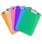 6 Coloured Clipboards Plastic (A4 Size) Holds 100 Sheets Clear Acrylic Low Profile Clip Heavy Duty Clip Boards