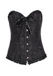 YMING Womens Corset Elegant Plus Size Boned Satin Bodyshaper Floral Lace Trim Bustier Blk XL