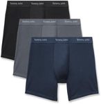 Tommy John Men's Luxe Modal 6" Boxer Brief Underwear 3-Pack (Black/Turbulence/Dress Blues, Large)