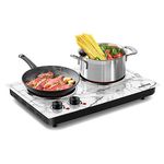 Cusimax Hot Plate,1800W Countertop Double Burner,Portable Electric Hot Plate for Cooking, Infrared Glass Cooktop,Temperature Controls,Compatible For All Cookwares,Upgraded Version,Marble White