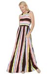 Eloges Women's Multi Stripe Sleeveless Maxi Dress with Pockets, Brown Pink, Small