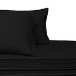 sheetsnthings Solid 450-Thread-Count, 100-Percent Cotton Queen Attached Waterbed Sheets Set, Black