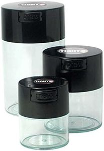 Tightvac Set of 3 - Patented Airtight Container | Multi-use Vacuum Container Works as Smell Proof Containers for Herbs and Dry Goods. Black Caps and Clear Bodies