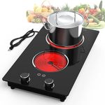 GIHETKUT Electric Cooktop,110V 2100W Electric Stove Top with Knob Control, 10 Power Levels, Kids Lock & Timer, Hot Surface Indicator, Overheat Protection,Built-in Radiant Double induction cooktop