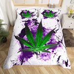 Marijuana Weed Bedding Set Women Men Cannabis Leaf Comforter Cover for Boys Girls Green Weed Purple Tie Dye Duvet Cover Breathable Chic Marble Bedspread Cover Quilt Cover Double Size