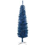 HOMCOM 6' Pencil Christmas Tree, Slim Artificial Xmas Tree with Realistic Branches, Sturdy Stand, Deep Blue