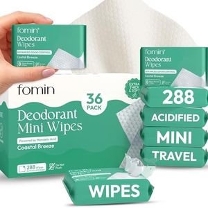 FOMIN Acidified Travel Deodorant Mini Wipes For Women & Men- Costal Breeze - 288 Count - pH Balanced, Biodegradeable Mini Deodorant Travel Size Wipes - Plastic-Free, Underarm Body Wipes