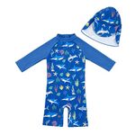 upandfast Baby Boys Swimsuit Long Sleeve One Piece Swimwear Zip Rash Guard Sun Protection (Blue Shark, 6-9 Months)